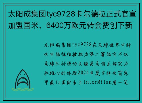 太阳成集团tyc9728卡尔德拉正式官宣加盟国米，6400万欧元转会费创下新纪录 - 副本